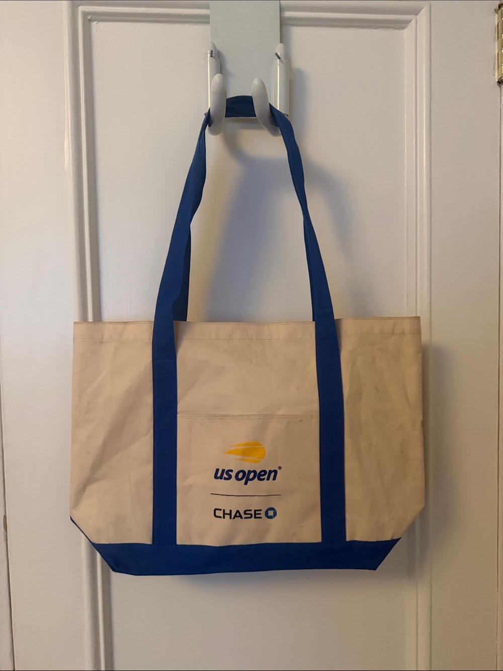 US Open Canvas Tote with Blue Trim and Straps